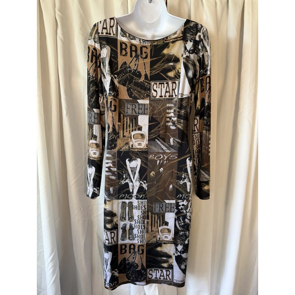 Caché Graphic chic Y2K Newspaper Print Bodycon Dress Medium NEO Nostalgia - Picture 4 of 5